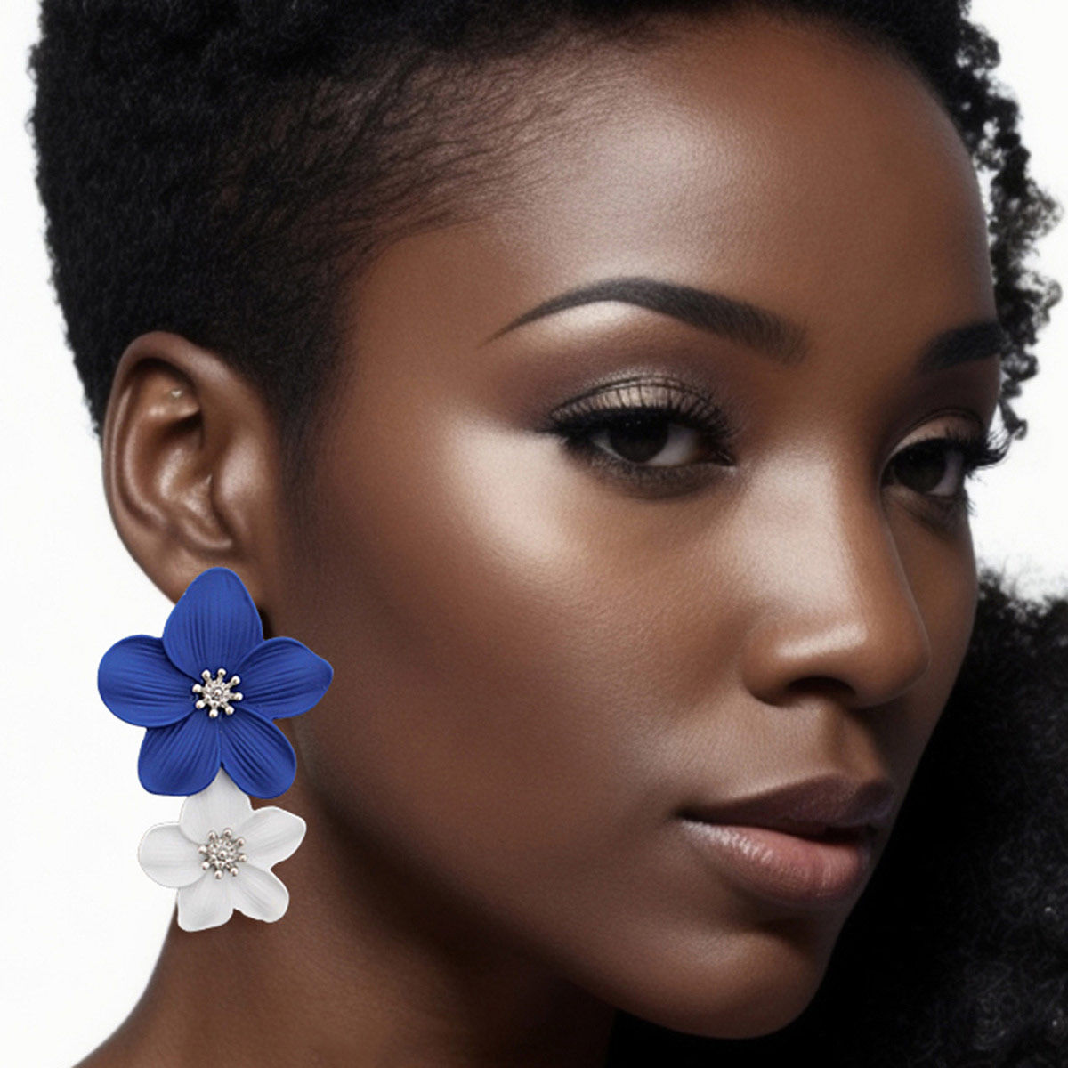 Blue White Flower Earrings