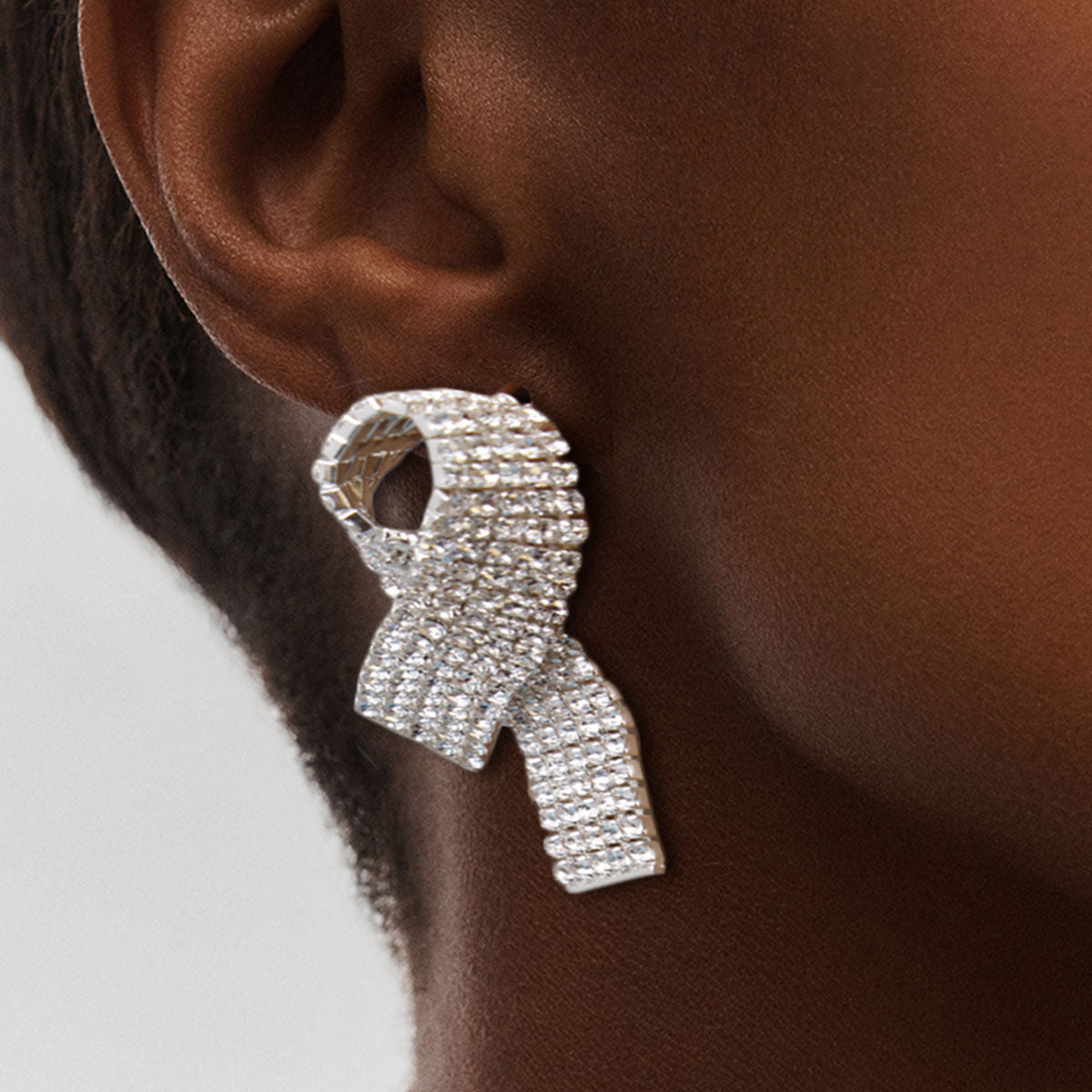 Clear Pave Cancer Ribbon Studs