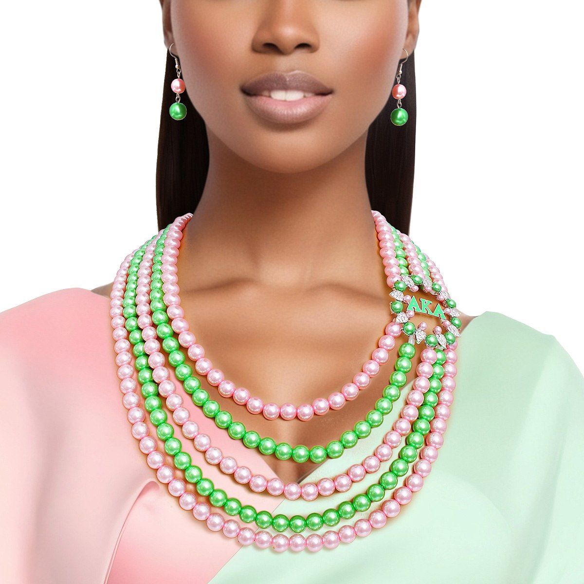 Necklace Pink Green Pearl AKA Set for Women