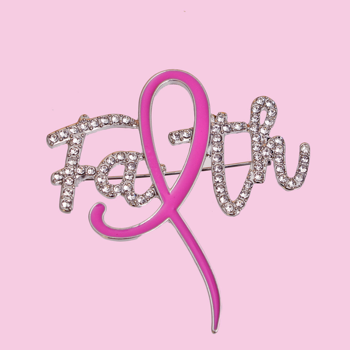 Pink Ribbon Silver Faith Brooch