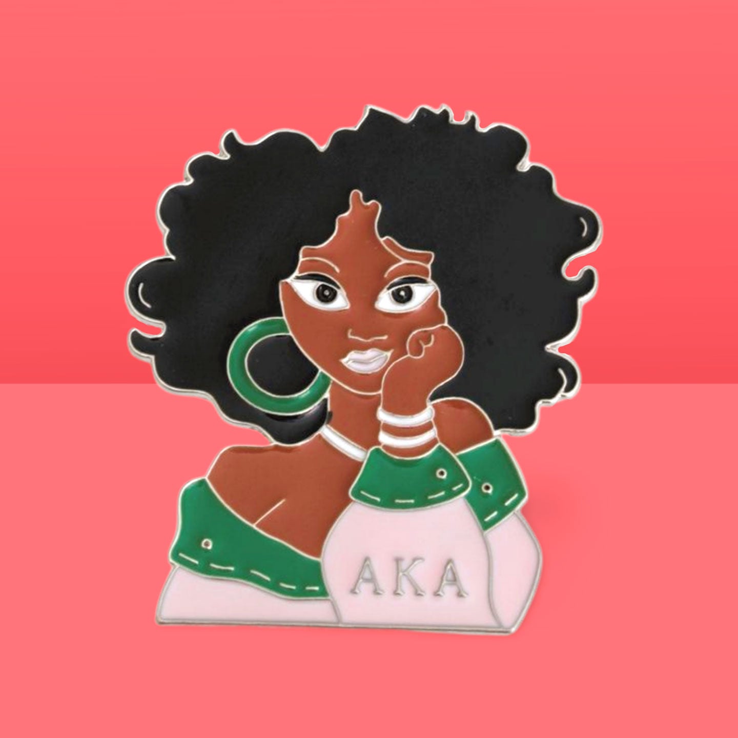 Pink Green Curly Hair Woman Pin