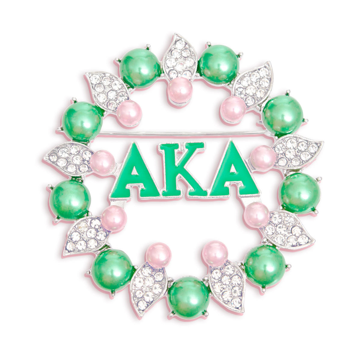 Brooch Pink Green AKA Pearl Pin for Women