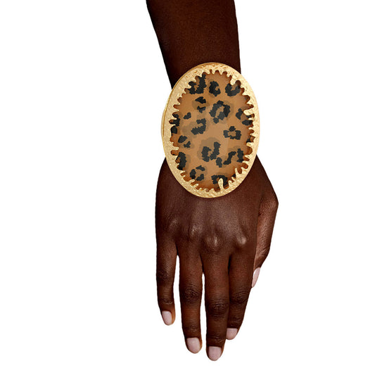 Oval Leopard Print Gold Cuff