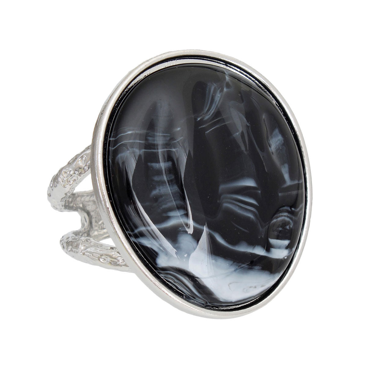 Black Marbled Resin Silver Cuff