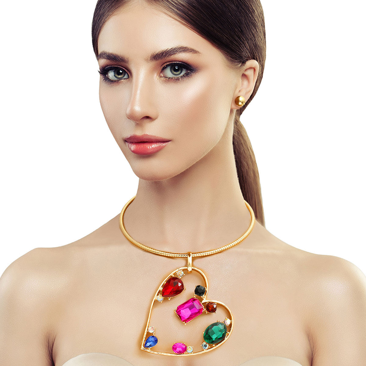 Multi Color Multi Stone Angled Heart Set