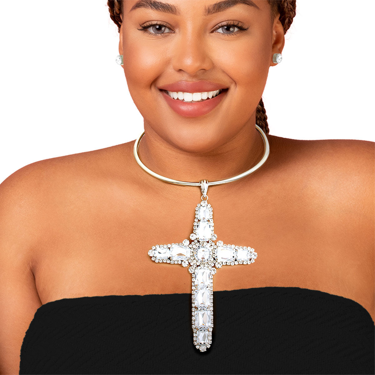 Rigid Silver Halo Cross Necklace