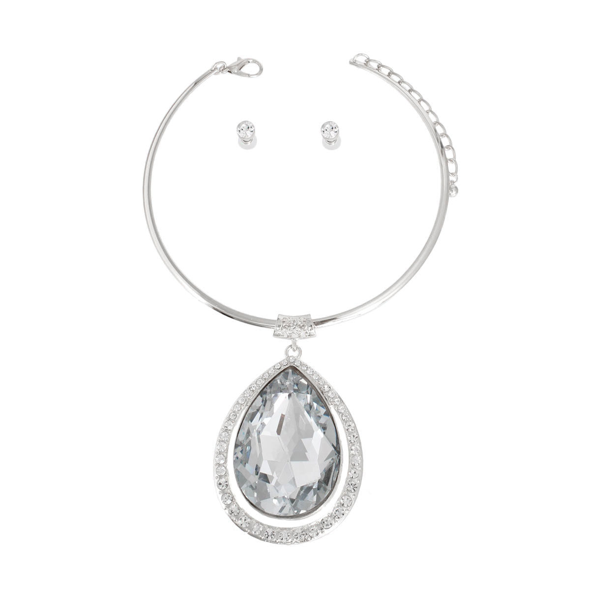 Halo Clear Teardrop Silver Choker