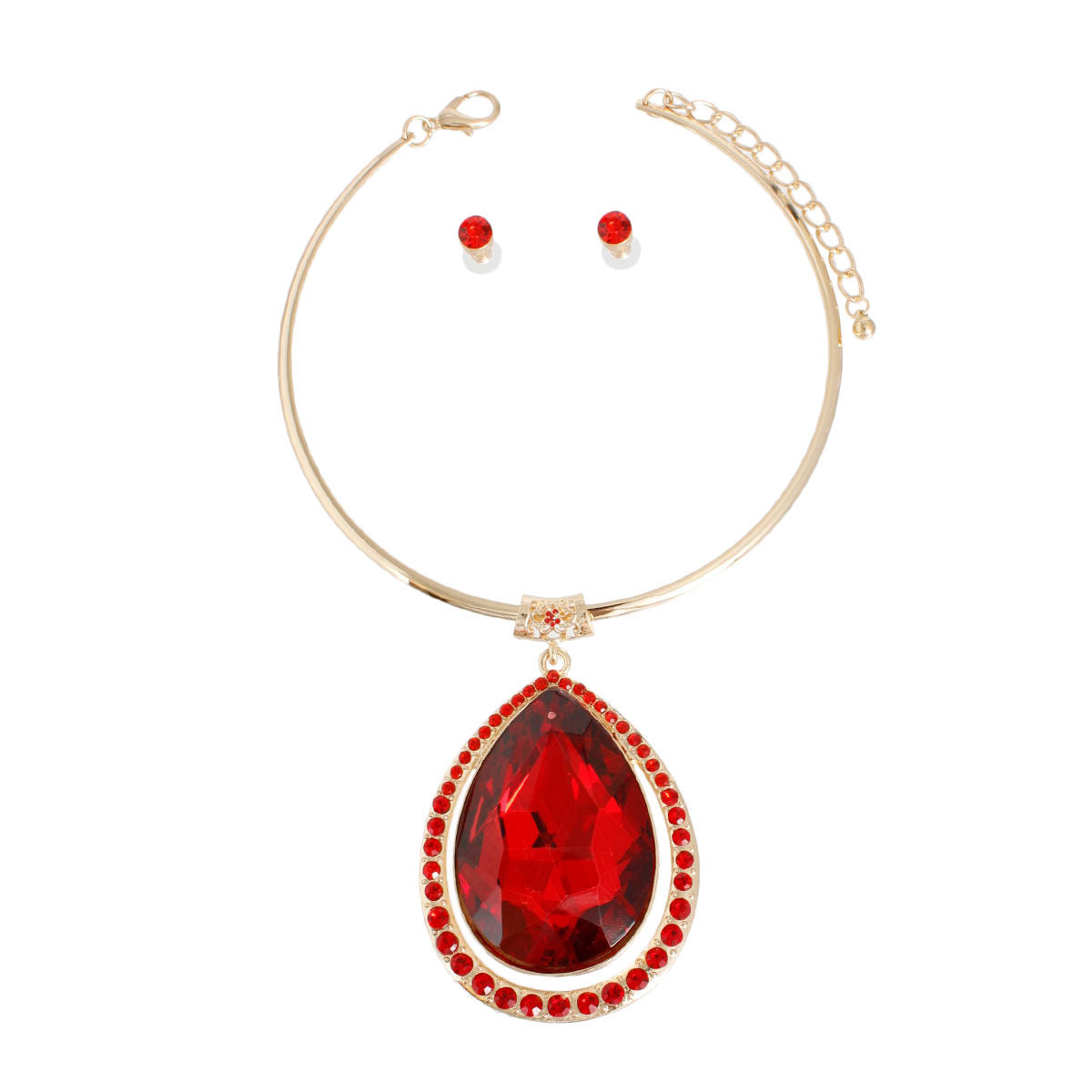 Halo Red Teardrop Gold Choker