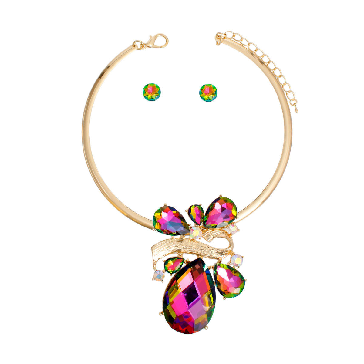 Choker Necklace Pink Green Teardrop Set for Women