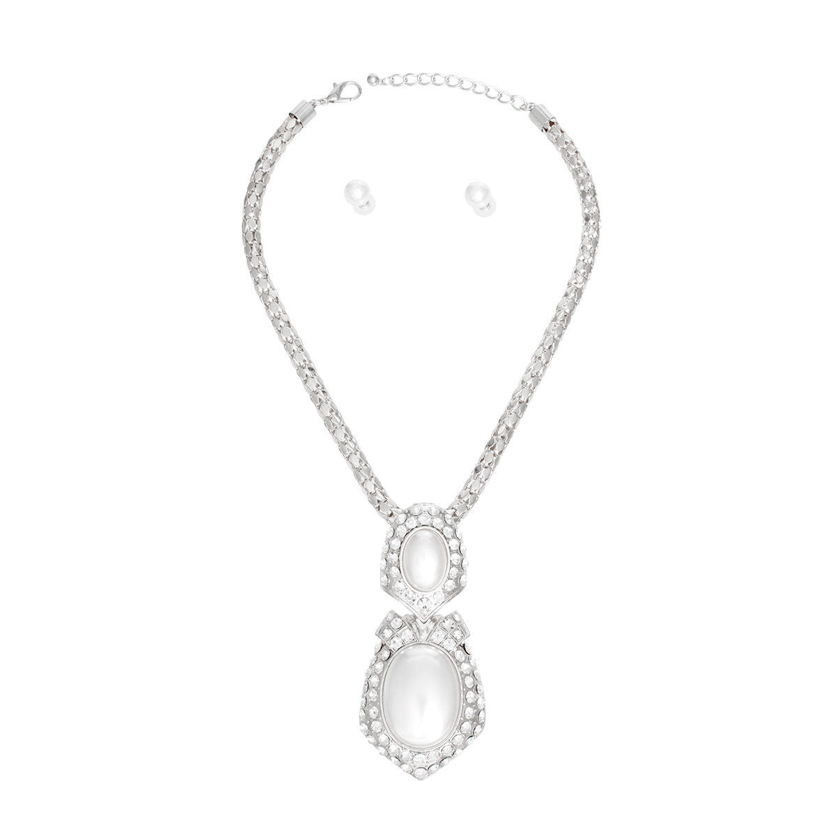 Silver Mesh Elegant Drop Pearl Necklace