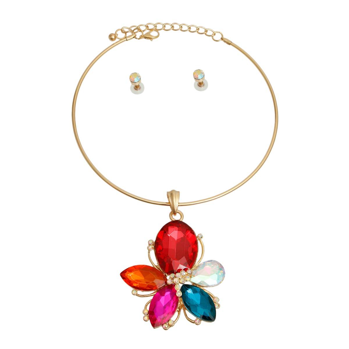 Multi Color Crystal Flower Necklace