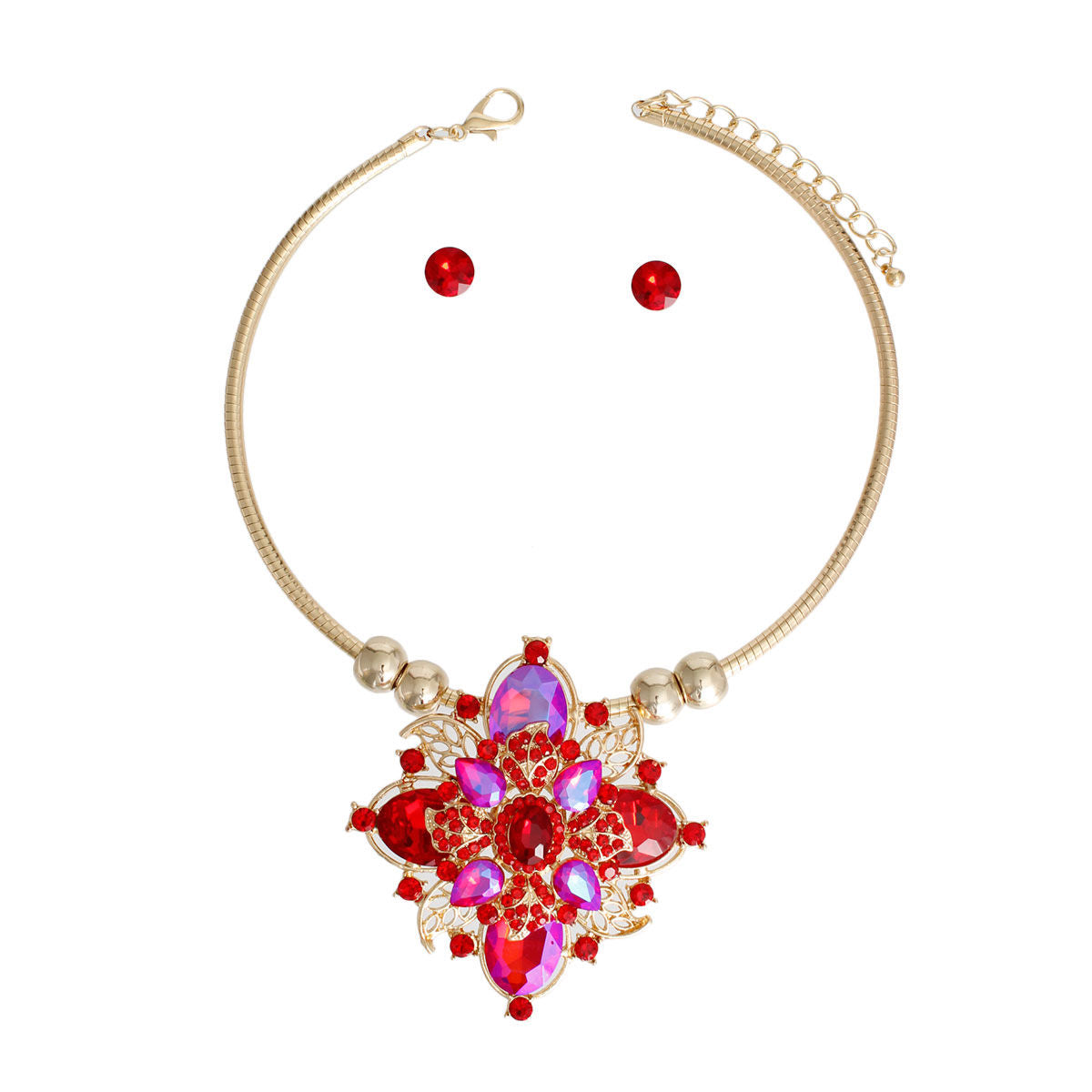 Red Filigree Crystal Flower Set