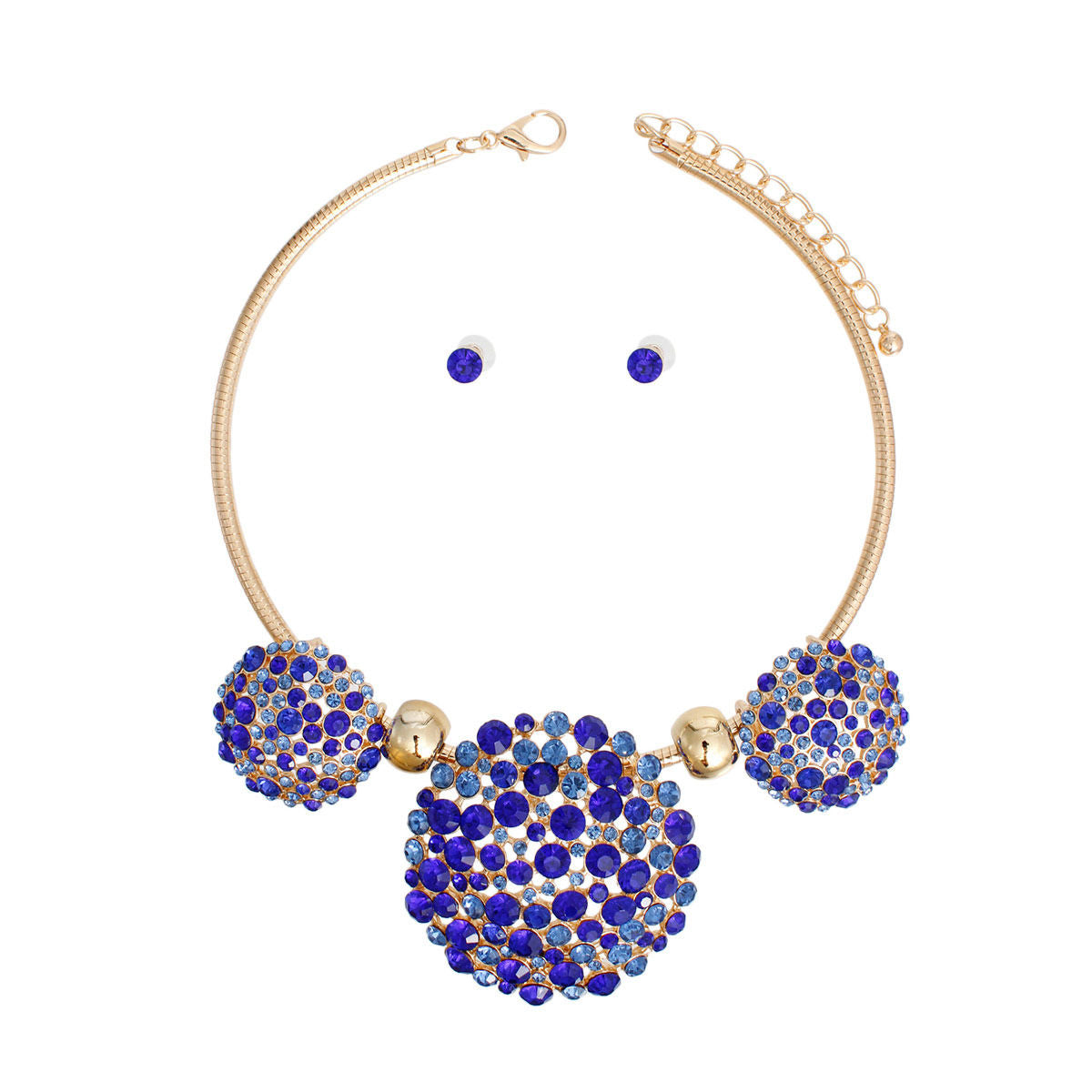 Necklace Gold Blue Crystal Pendant Set for Women