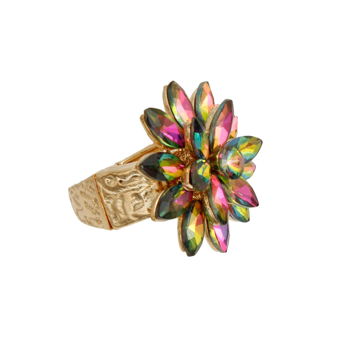 Pink Green Stacked Marquise Flower Ring