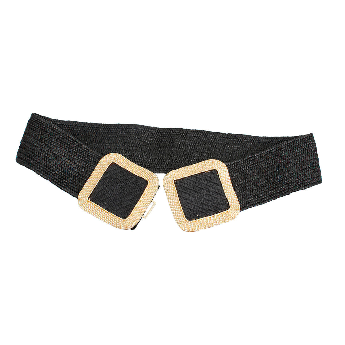 Stretch Belt Raffia Black Square for Women