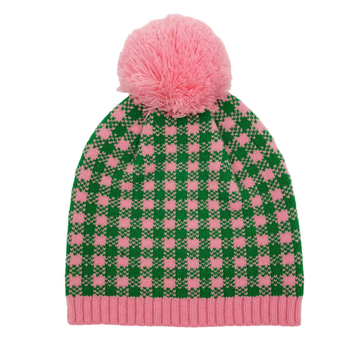 Pink Green Checkered Beanie