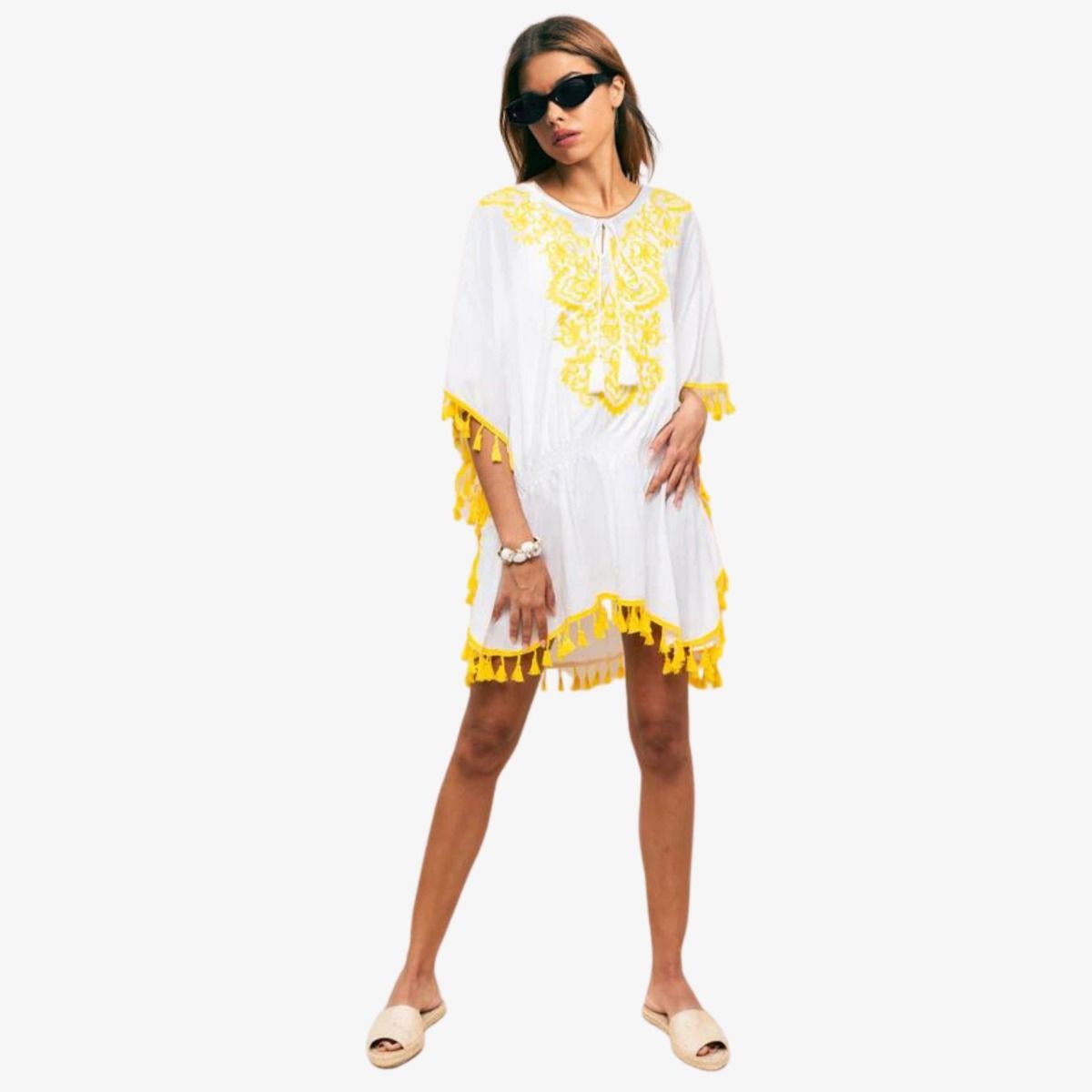 Yellow Embroidered Tribal Poncho