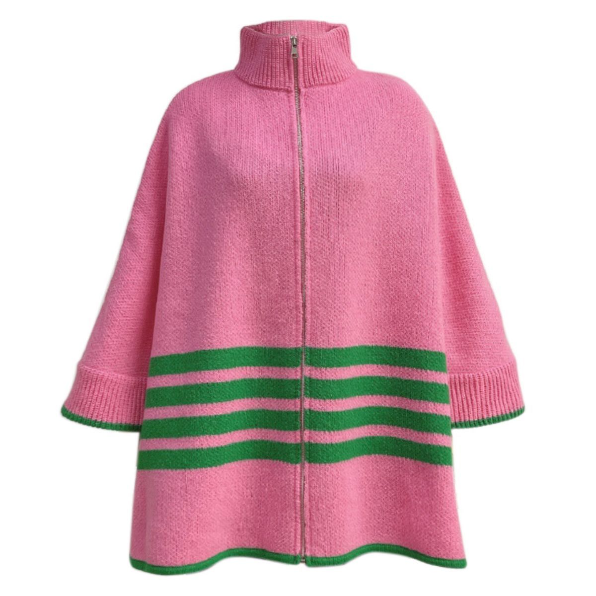 Pink Green Zip Up Sweater