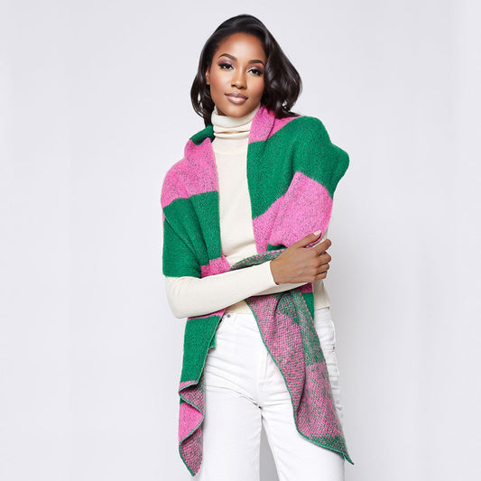 Pink Green Colorblock Scarf