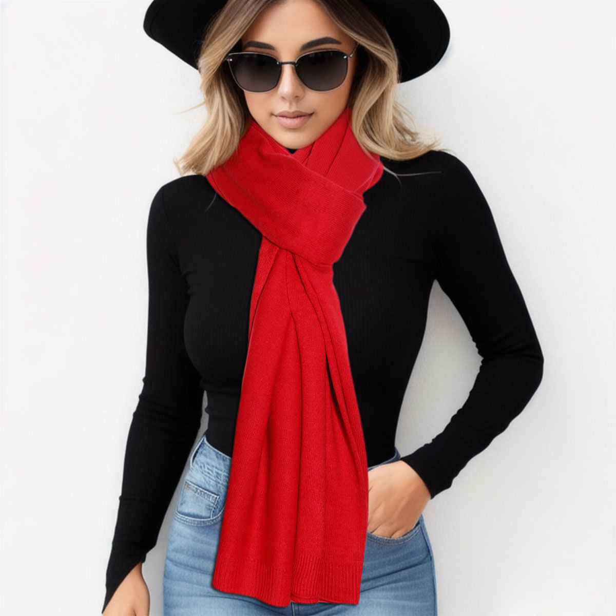 Scarf Poncho Red 4 Way Wear Wrap for Women