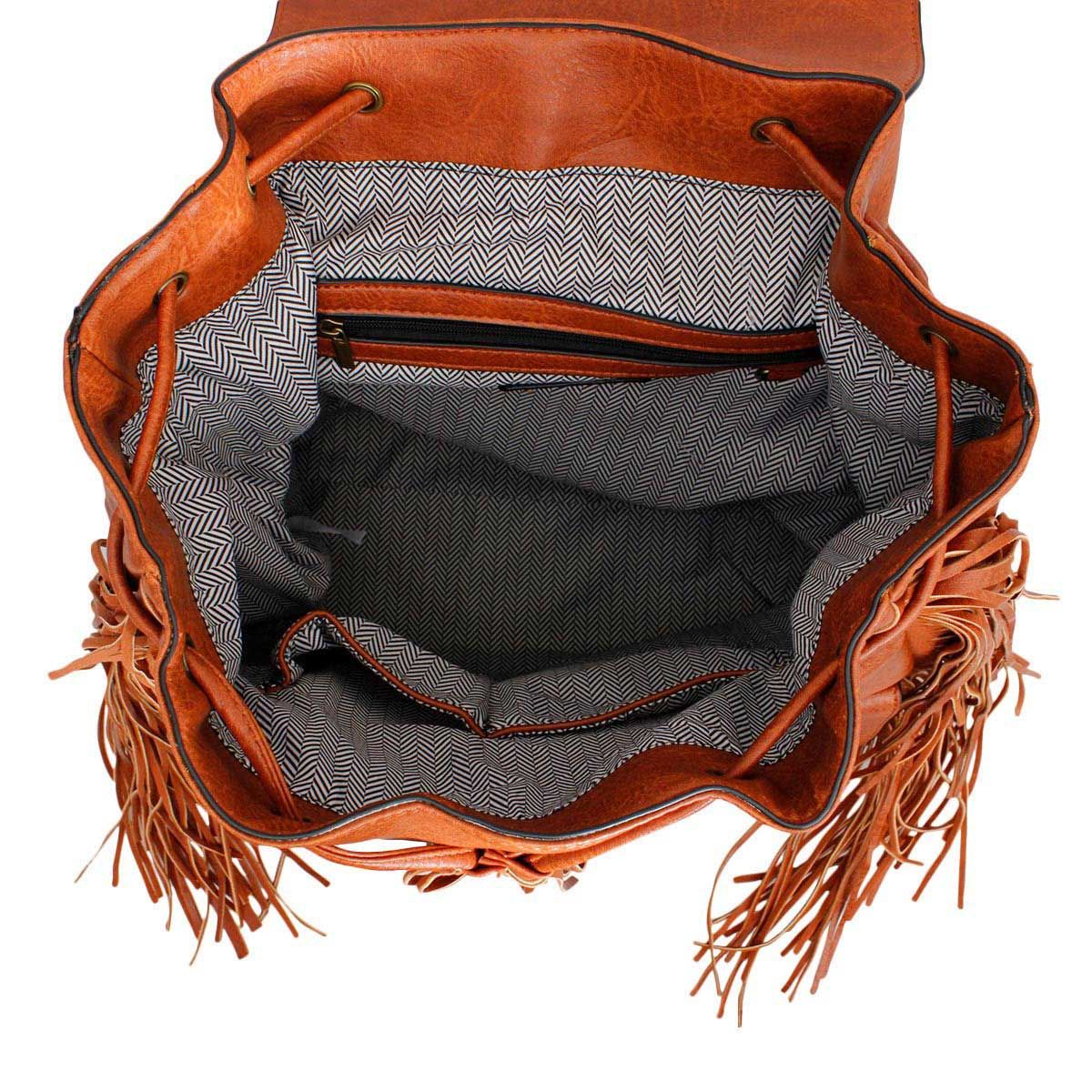 Backpack Brown Leather Fringe Bag for Women