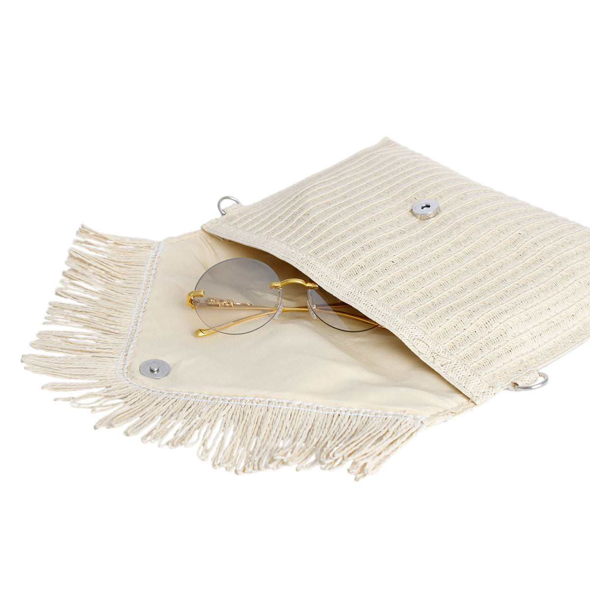 Cream Fringe Envelope Clutch