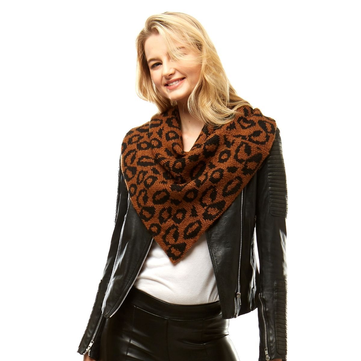 Brown Leopard Triangle Tube Scarf