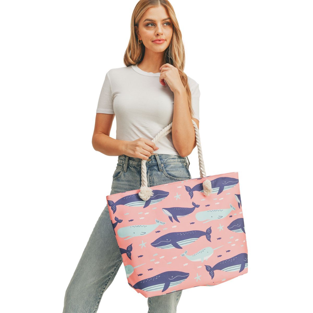 Pink Whale Beach Tote