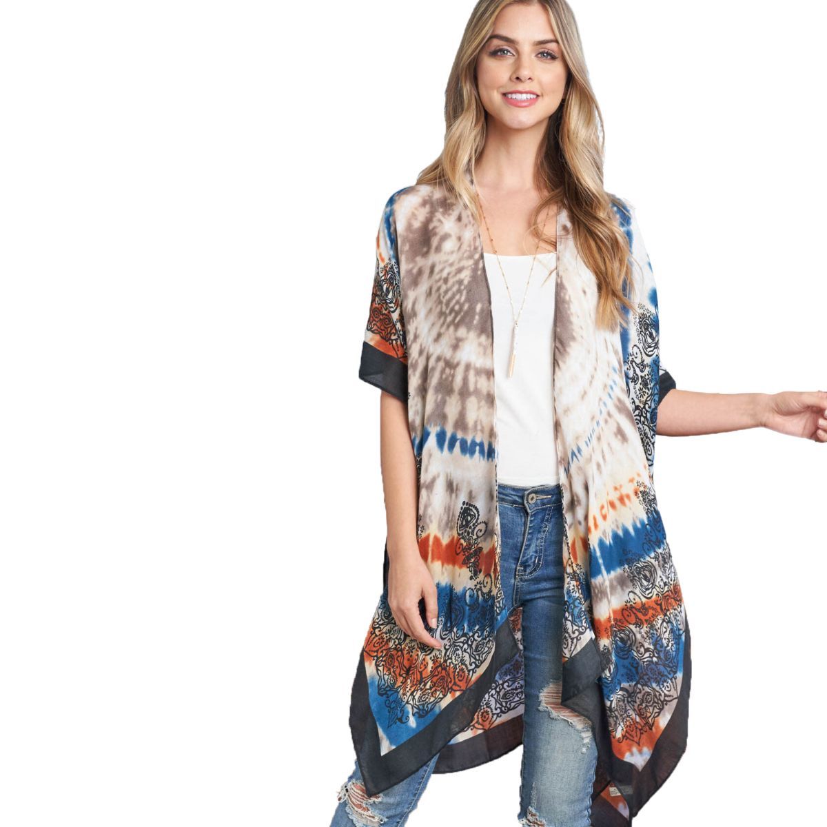 Blue Boho Tie Dye Kimono