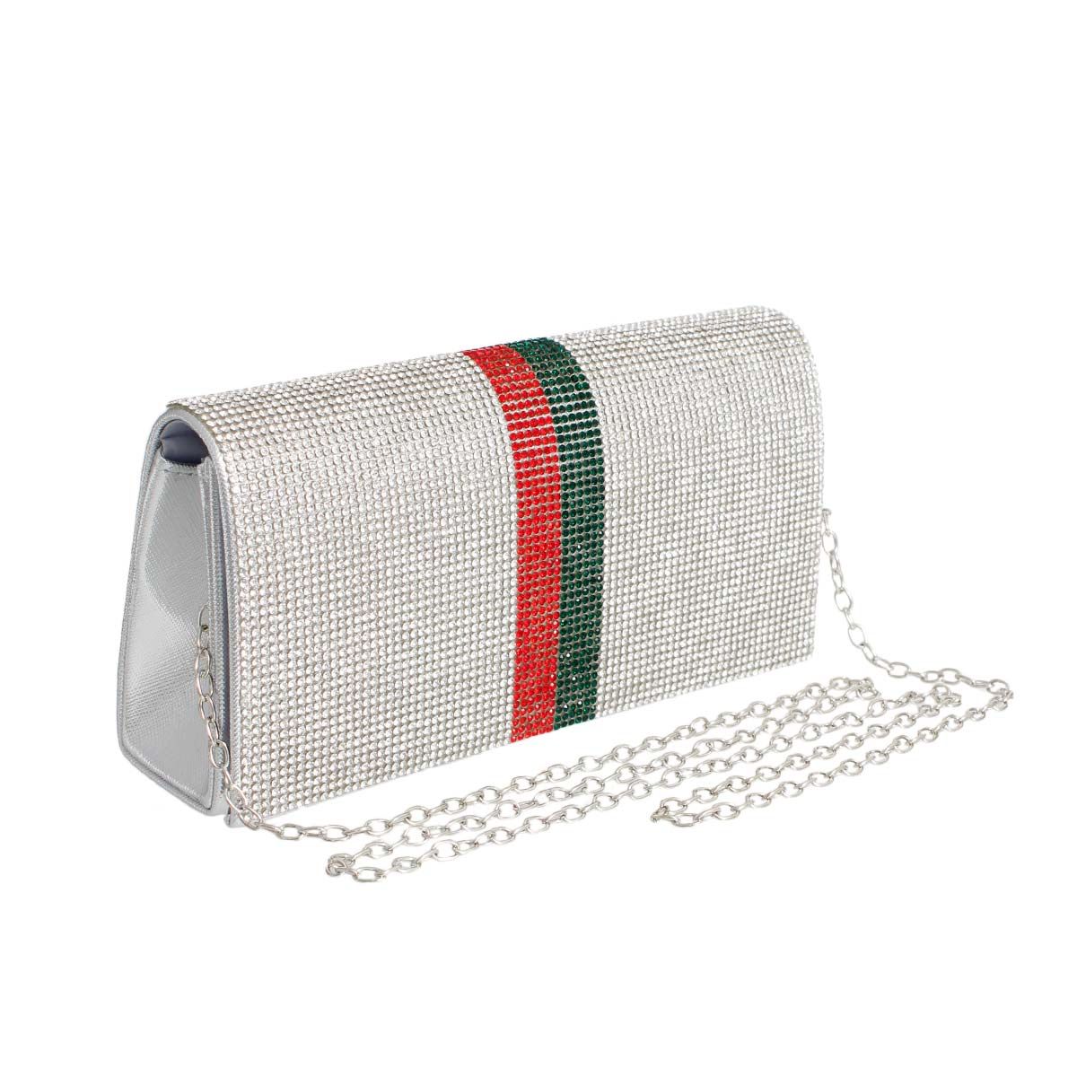 Designer Stripe Silver Flap Clutch