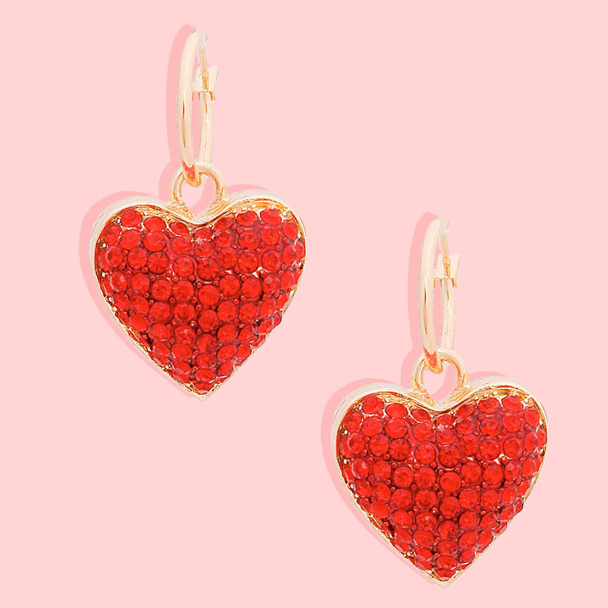 Gold 3D Red Heart Baby Hoops
