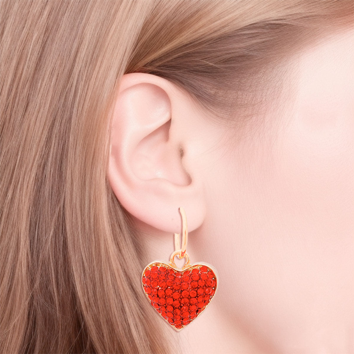 Gold 3D Red Heart Baby Hoops