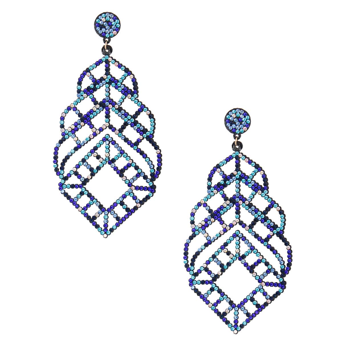 Blue Filigree Rhinestone Earrings