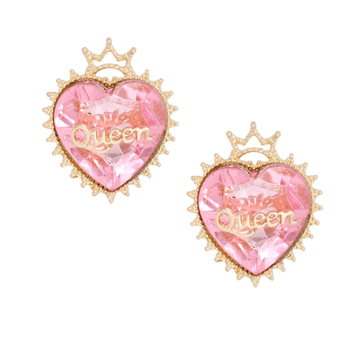 Gold Pink Crystal Heart Studs