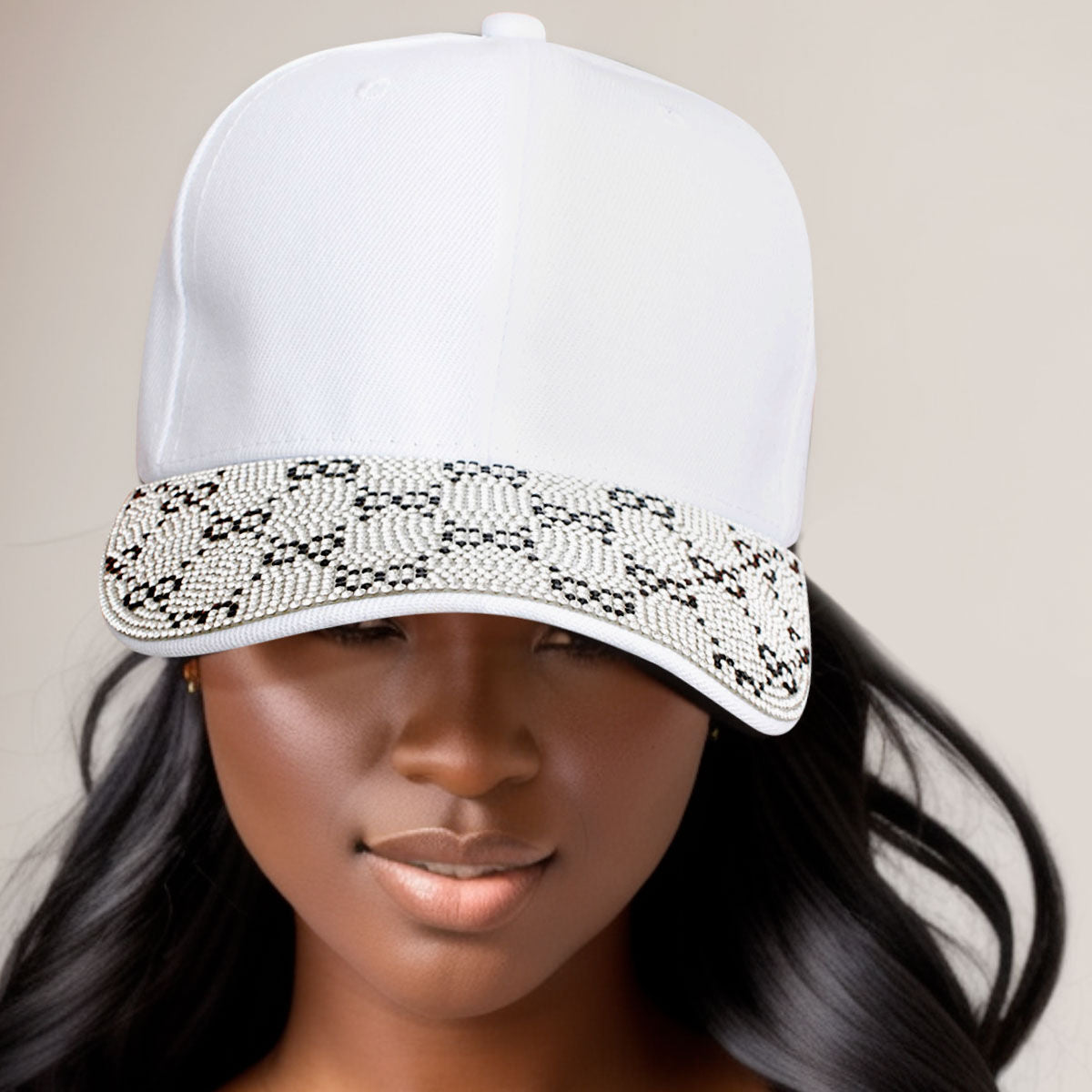 Hat White Monogram Bling Baseball Cap for Women