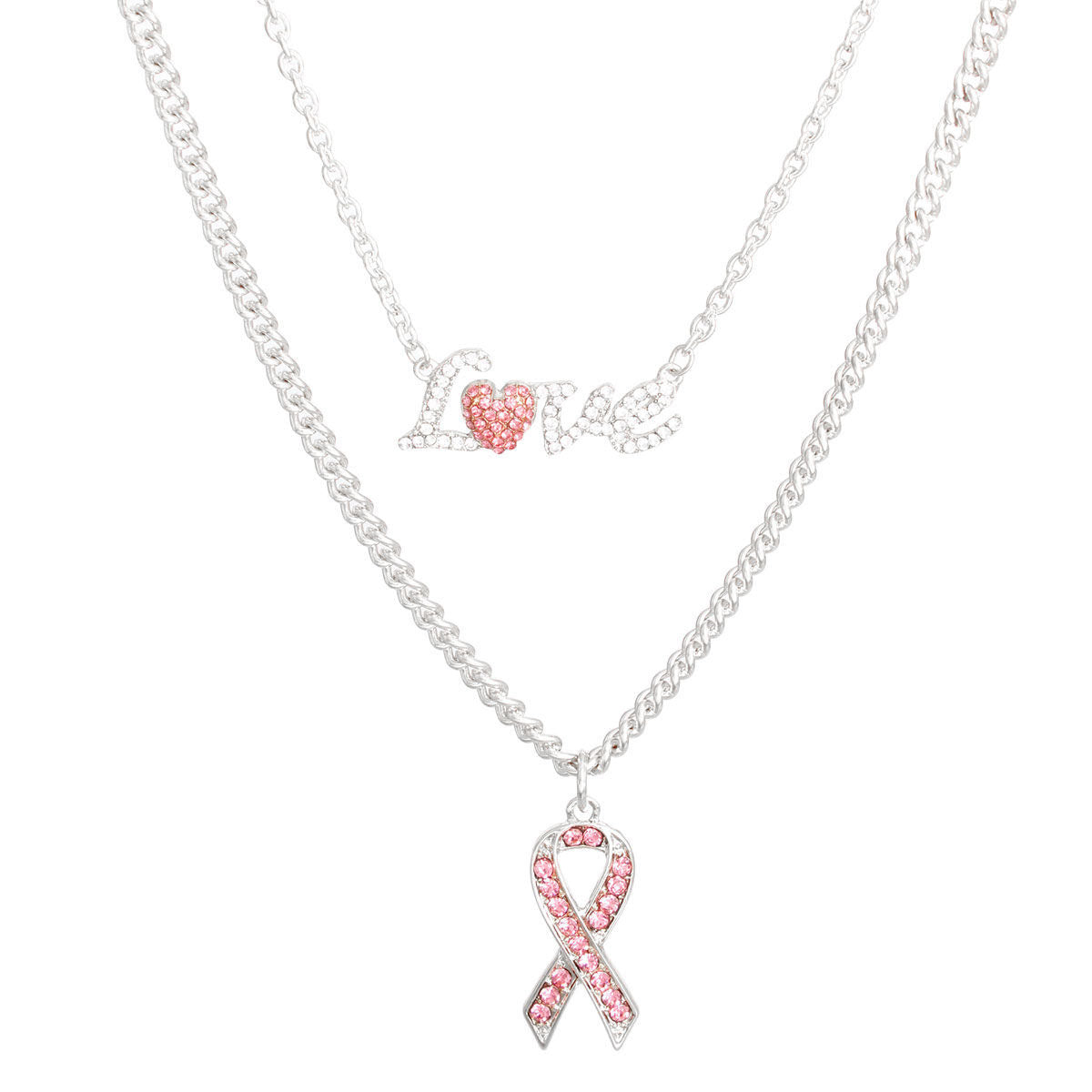 Silver Love Pink Ribbon Chain