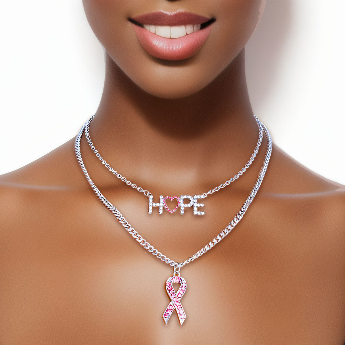 Silver Hope Pink Ribbon Chain