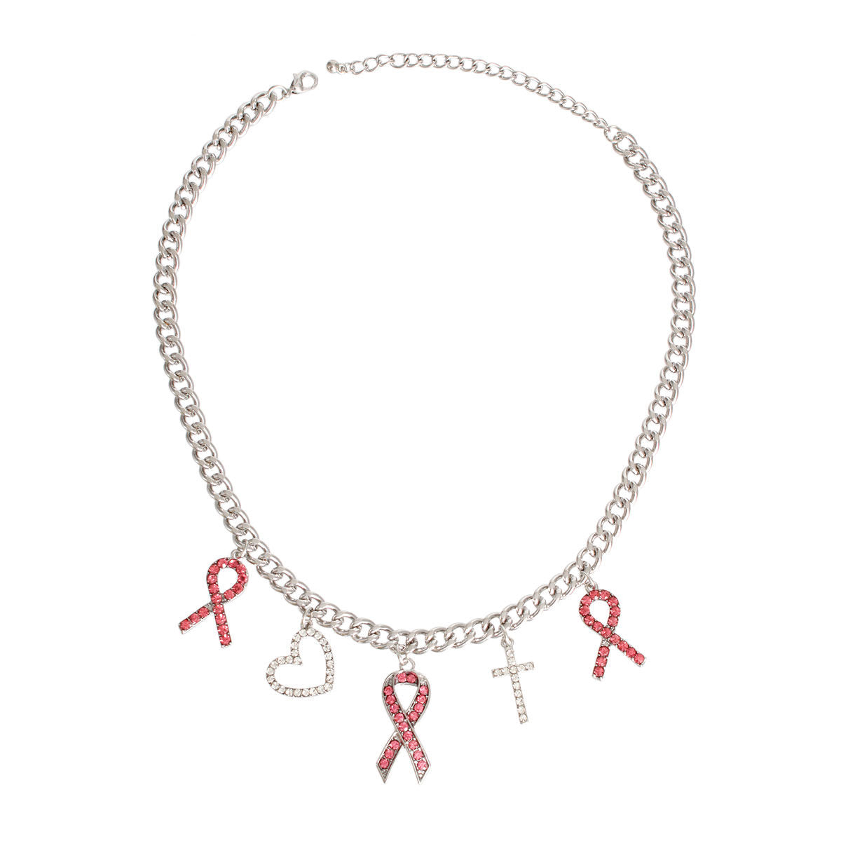 Silver Breast Cancer Charm Chain