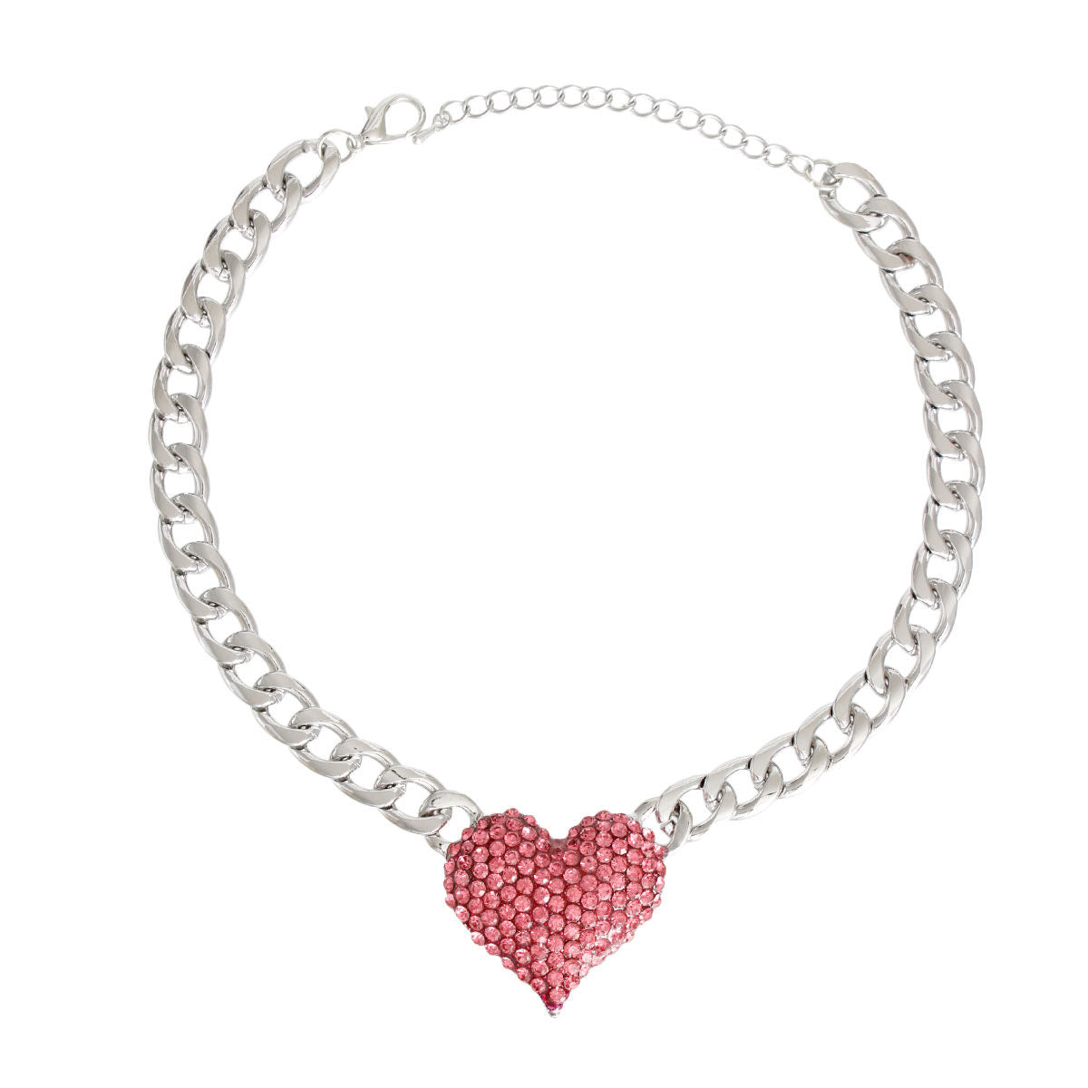 Silver Pink Heart Station Chain