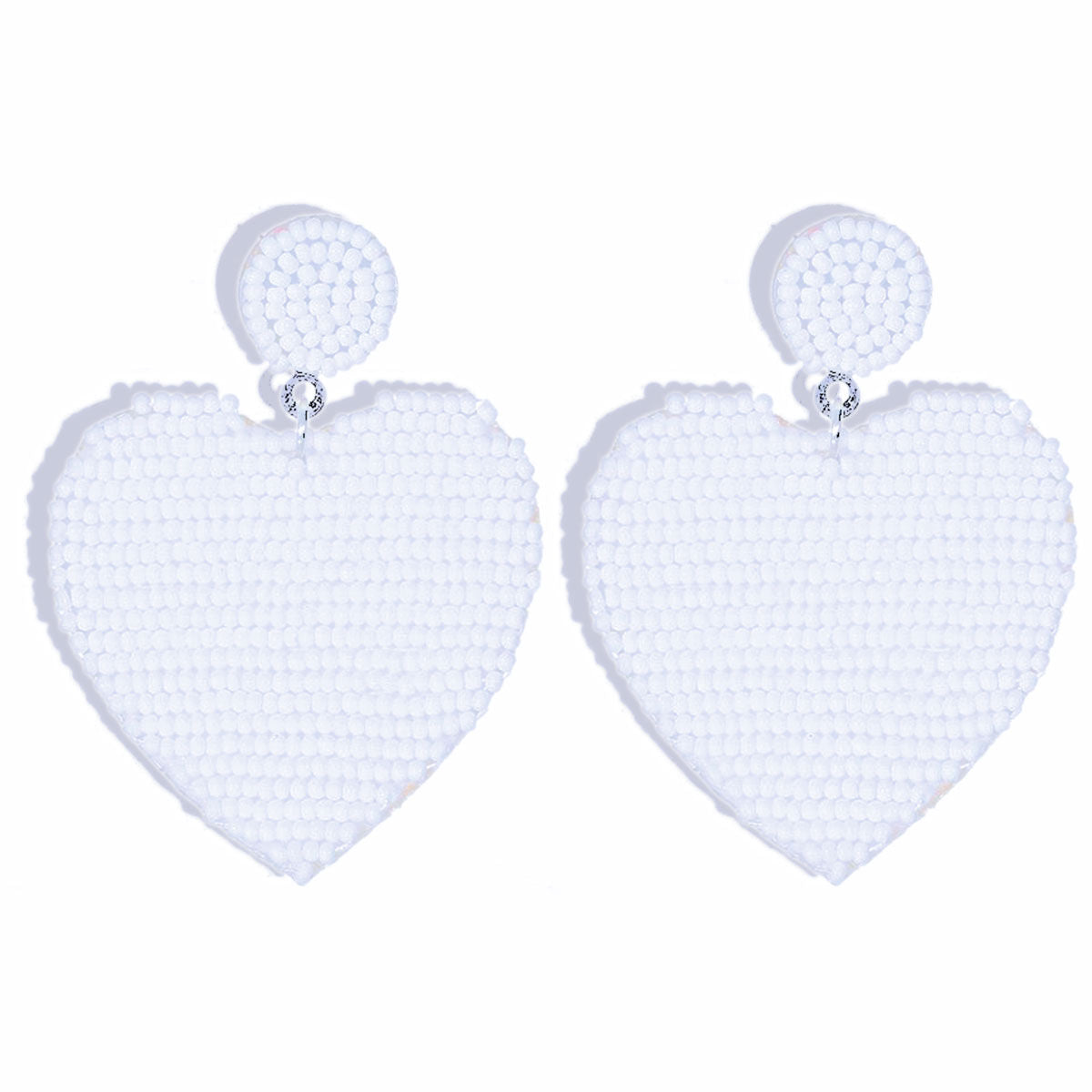 White Seed Bead Heart Earrings