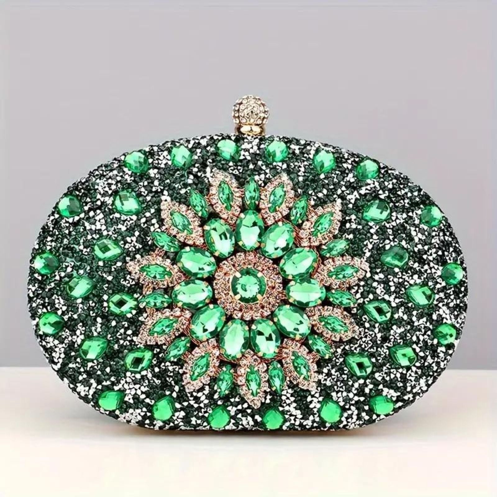 Clutch Green Crystal Hard Case Clutch for Women