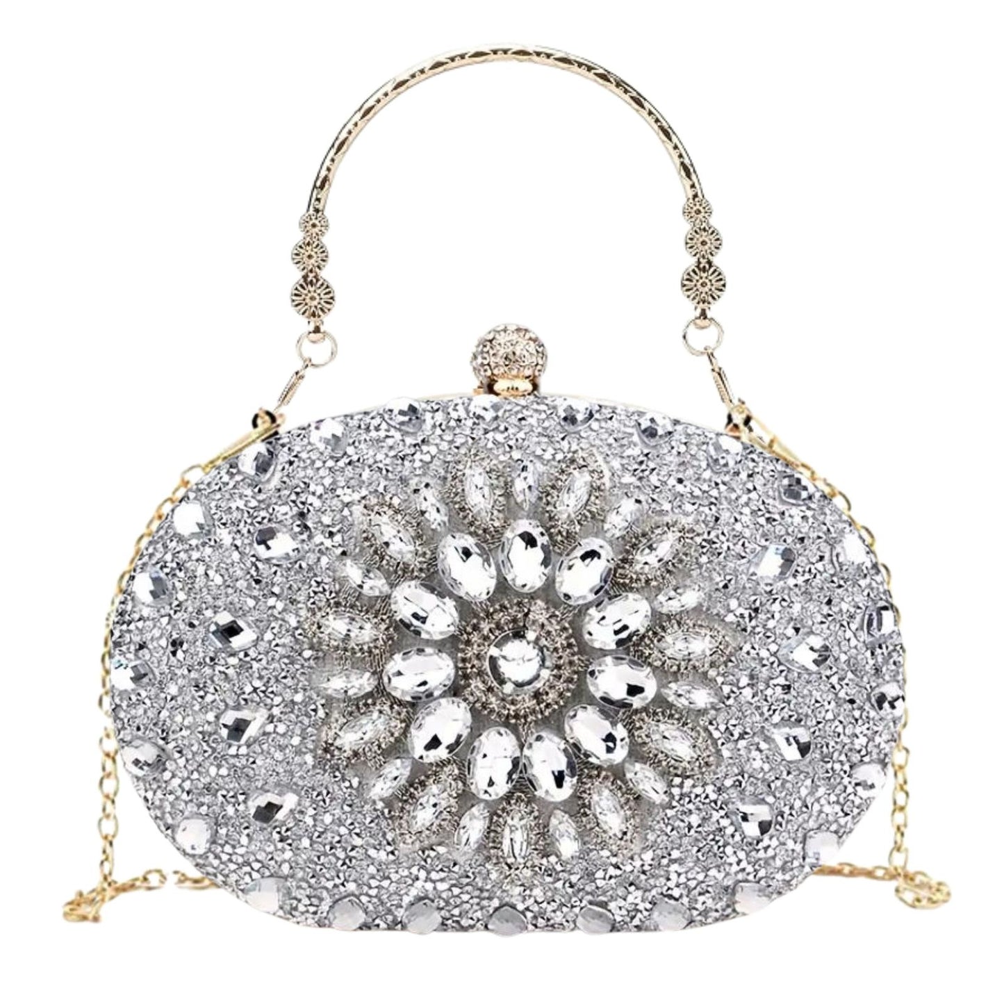 Clutch Silver Crystal Hard Case Bag for Women