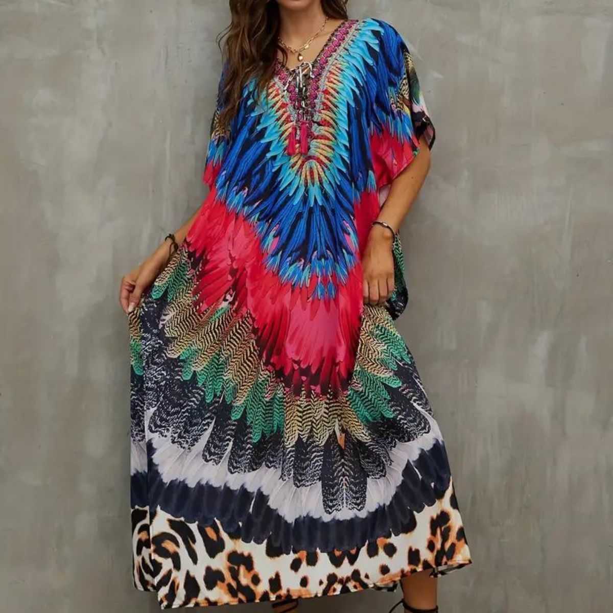 Feather Boho Cover Up Dress