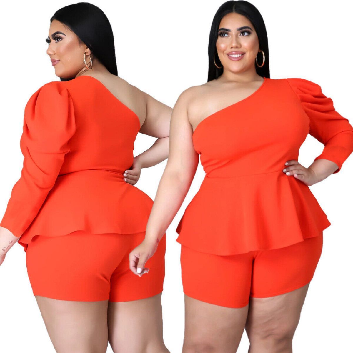 Dark Coral 2XL Peplum Top Shorts Set