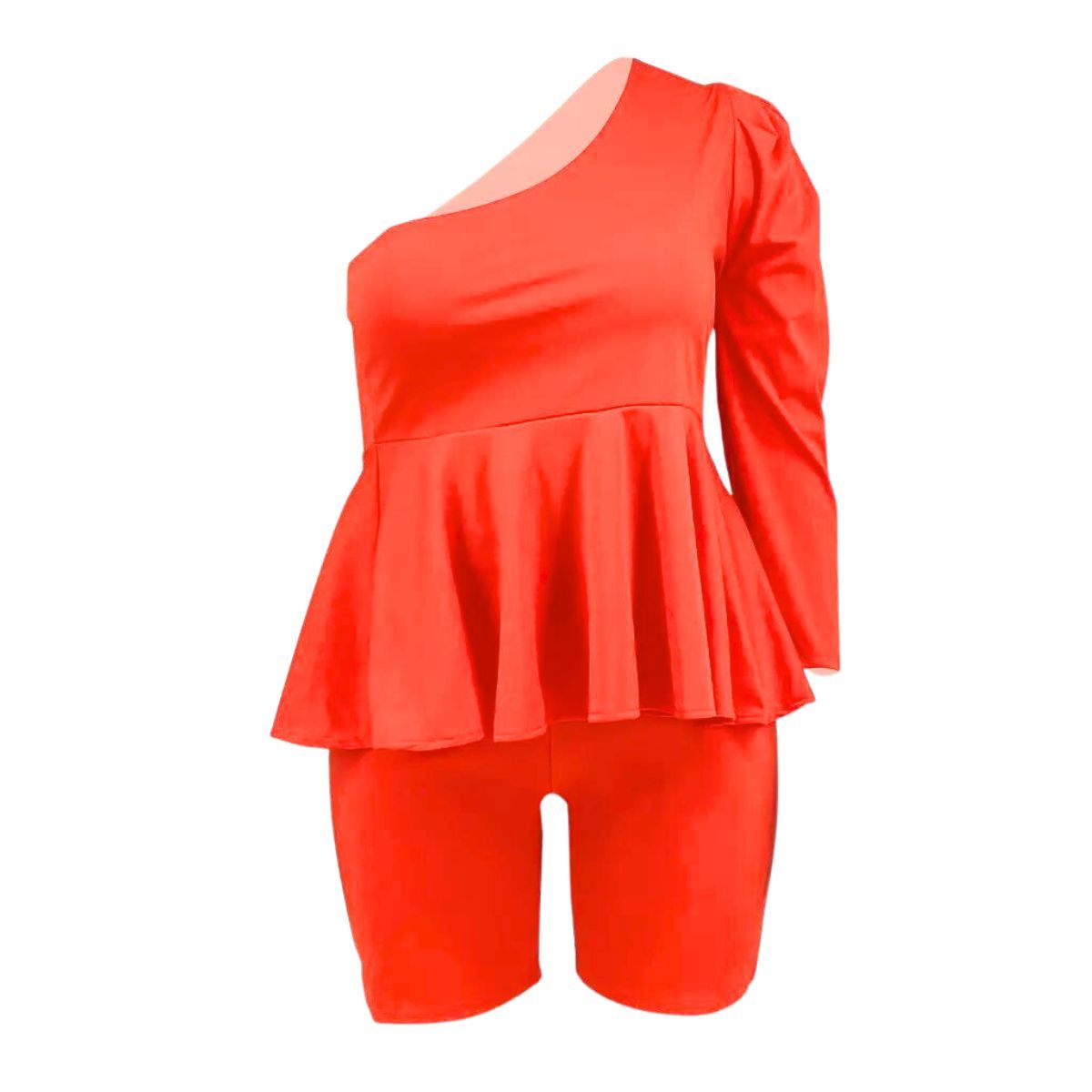 Dark Coral 2XL Peplum Top Shorts Set