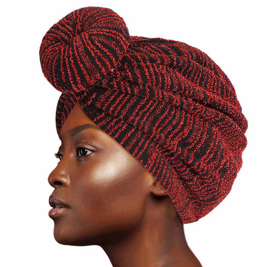 Red Stripe Donut Knot Turban