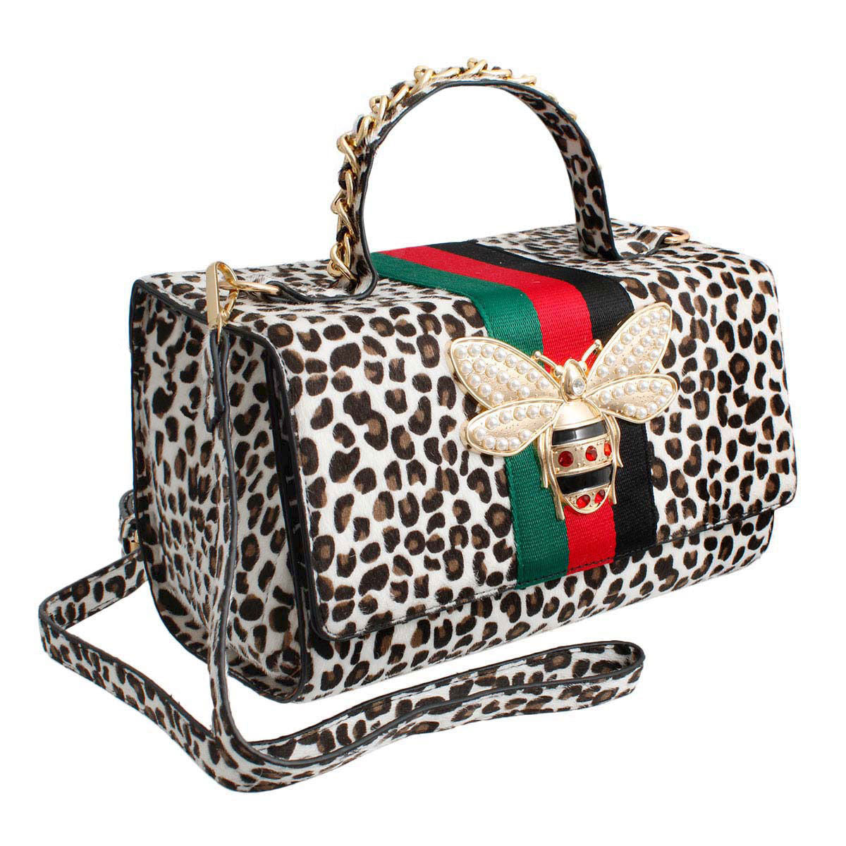 Light Leopard Fur Boxy Satchel Set