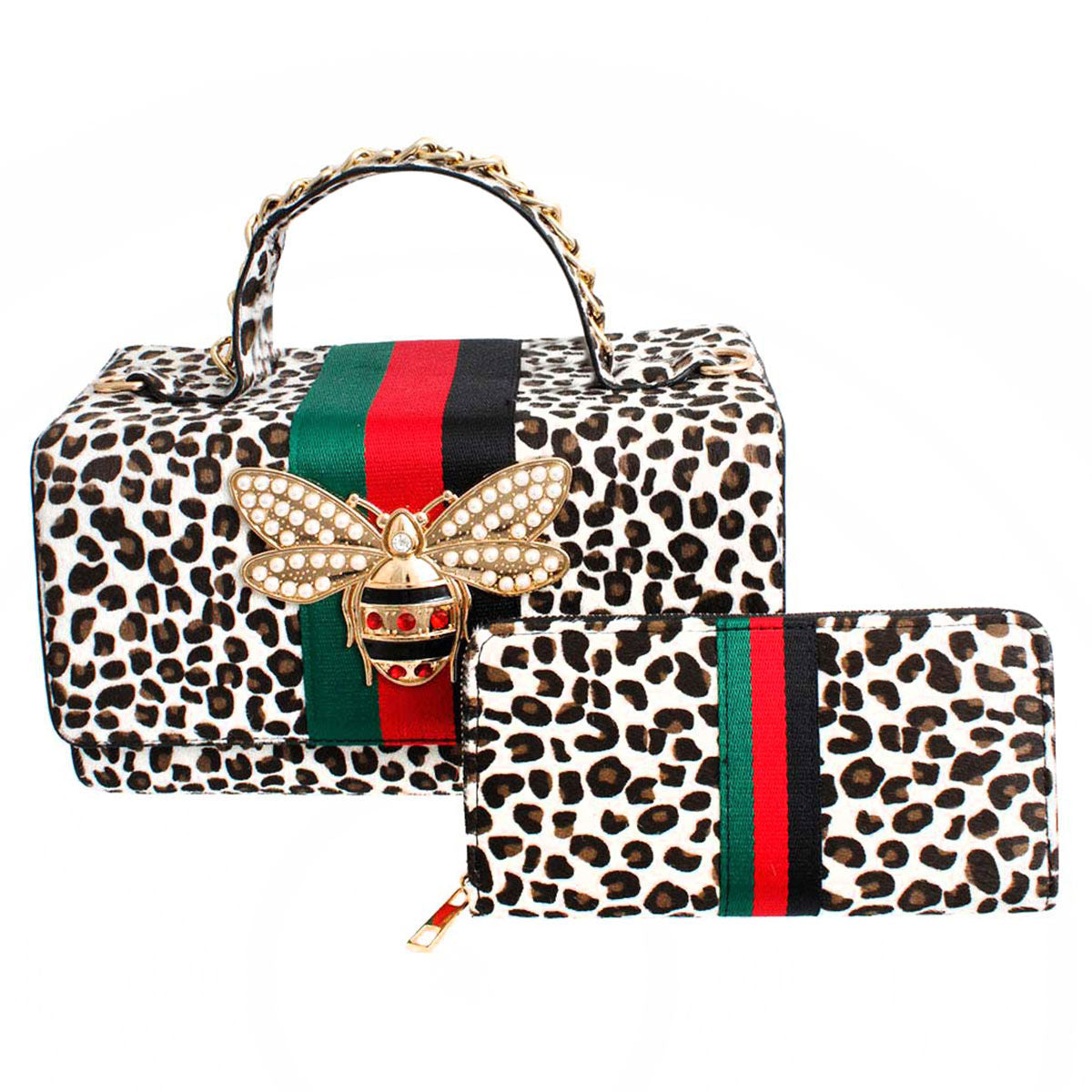 Light Leopard Fur Boxy Satchel Set