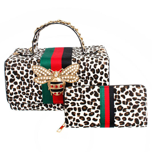 Light Leopard Fur Boxy Satchel Set