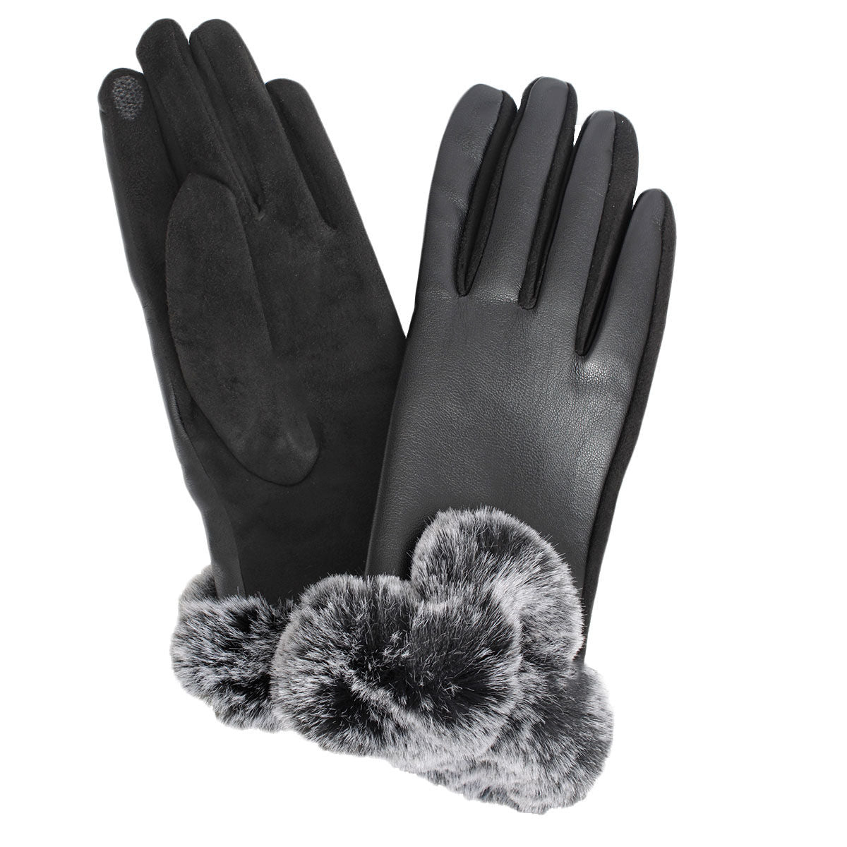 Gloves Black Fur Leather Winter Gloves for Women